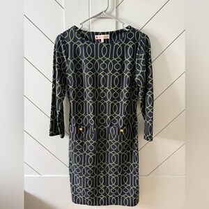 Jude Connally Sabine Shift Dress XS Green Blue trellis lattice